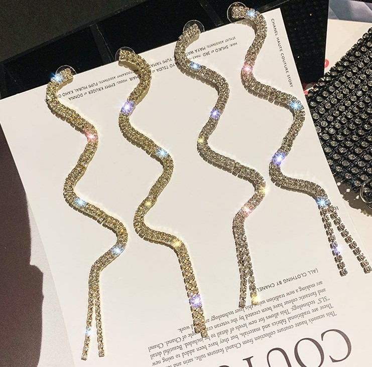 Drop Earrings Classification 1 Pair Quantity Wholesale Jewelry Exaggerated Simple Style Solid Color Snake Alloy Rhinestones Inlay Drop Earrings