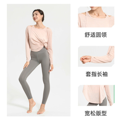 European and American sports tops for women, loose large size, quick-drying fitness long-sleeved autumn coat, yoga wear, running cover-up