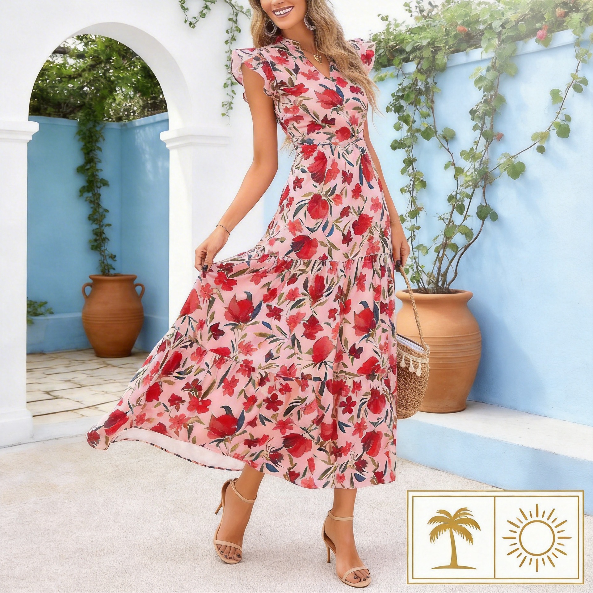 2025 여름 유럽과 미국의 국경 뉴 롱 원피스 하이 엔드 센스 인쇄 보헤미안 레저 비치 홀리데이 원피스