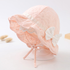 嬰兒帽子春秋薄款寶寶女童公主蝴蝶結遮陽防曬漁夫帽盆帽蕾絲韓版