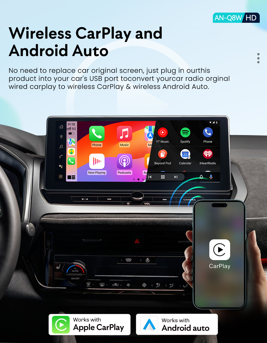 Wireless Carplay Box Converts Wired to Wireless Car Connectivity, Original Car Lossless Connection, Plug and Play, Universal for Multiple Car Models