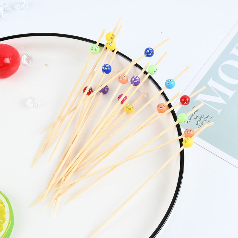 Cuentas coloridas desechables de frutas enchufadas caseras lindas pasteles de bambú bocadillos horquilla horquilla de pasteles de luna horquilla mayorista