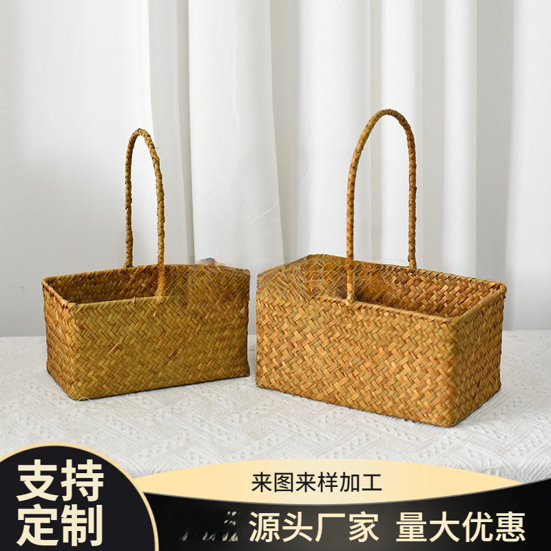 藤编手提插花篮子编竹编织手工篮水小花篮植物篮子跨境