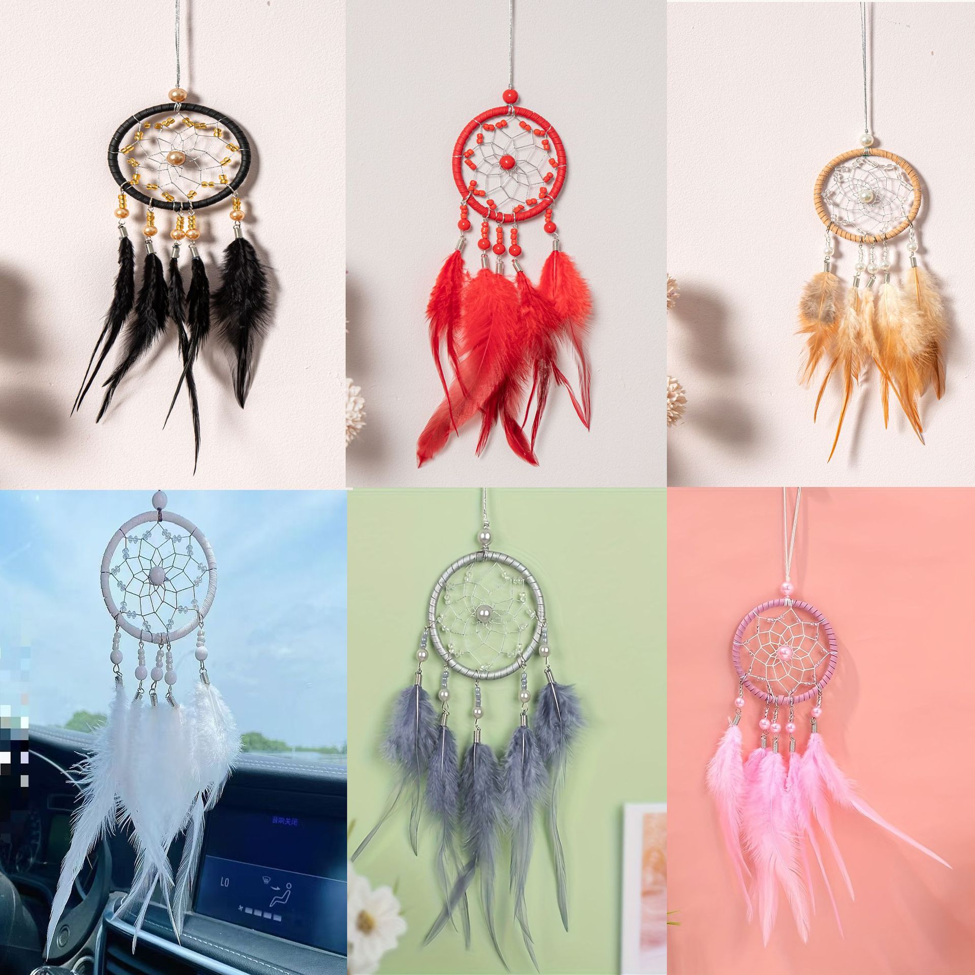 Transfronterizos de automóviles dreamcatcher red colgante bolsas decoración colgante decoración de automóviles plumas pequeños colgantes regalos de vacaciones