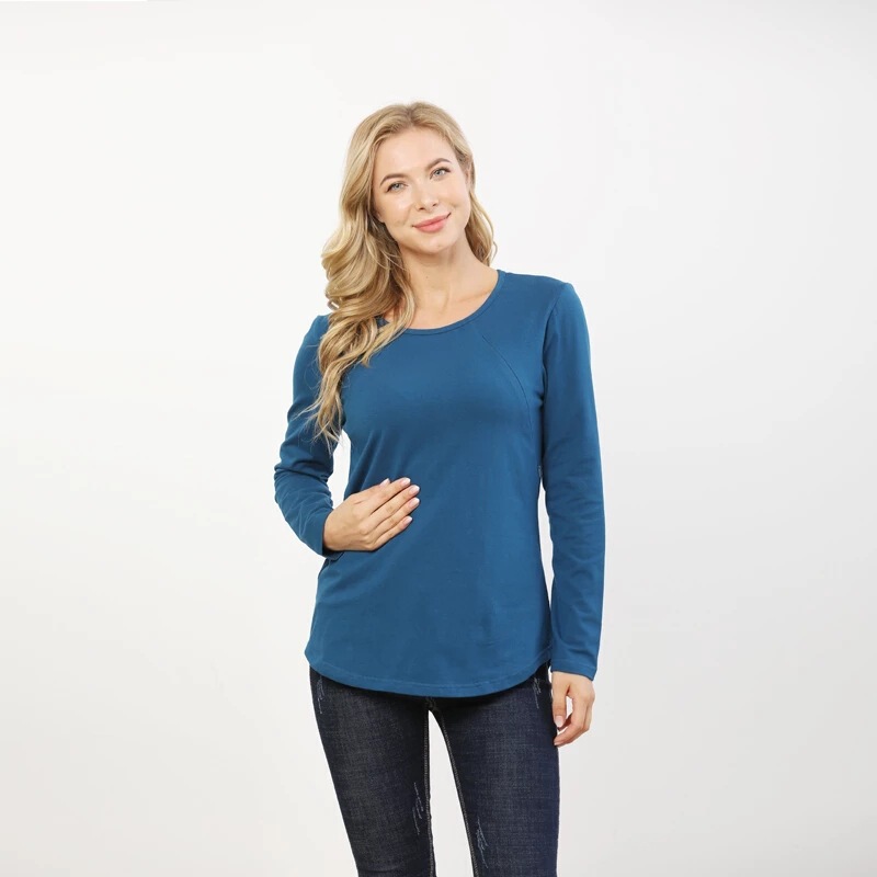 2025 春と秋のラウンドネックサイドオープン授乳服お出かけおしゃれホットマママタニティ長袖 Tシャツ授乳服大きいサイズ S-3XL|undefined