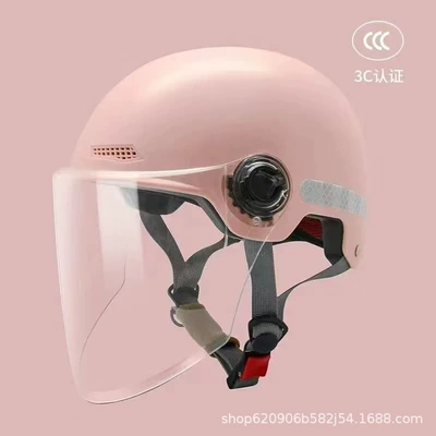 Motosiklet kaskı (dəbilqə), Electric Vehicle Helmet, Summer Sun Protection - cherry-powder-transparent-long-mirror-free-night-reflective-stickers-306