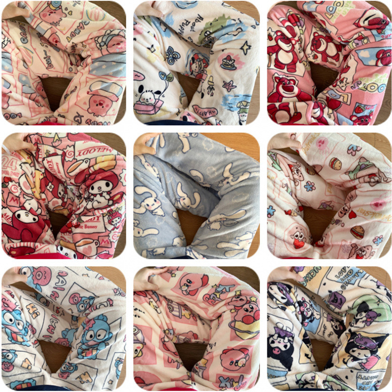 Autumn and winter new pajamas pajamas warm new floral velvet pants free size winter warm pajamas flannel women's home pants