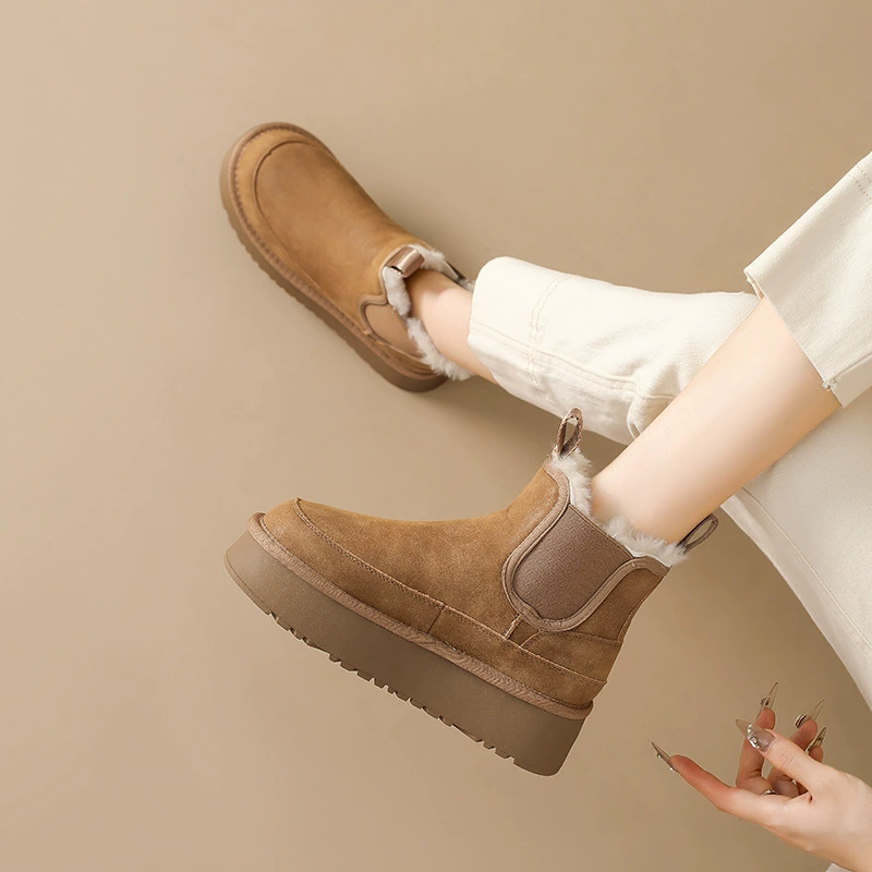 [Готовый запас] Женские зимние ботинки из мягкой кожи на толстой подошве, зима 2025, легкие утолщенные теплые хлопковые ботинки с мягкой поверхностью на флисовой подкладке