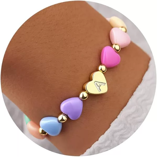 Amazon Cross-Border New Product Macaron Heart-Shaped Beads Stainless Steel 26-Letter English Alphabet Braided Adjustable Bracelet