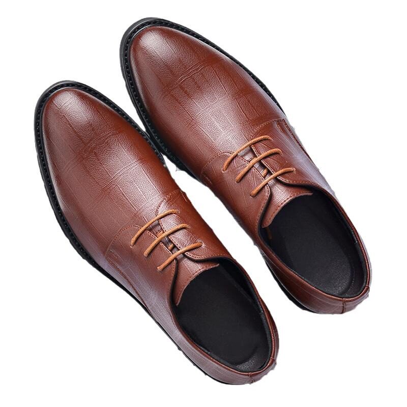 Giày da nam công sở da bò hai lớp, tăng chiều cao 3 cm, dây buộc phía trước — Màu nâu 3993, Màu đen 3993