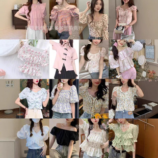 End Style Women's Chiffon Shirt Women's 2025 Miscellaneous Design Pleated Summer Super Fairy Puff Short-Sleeved Top Slimming Look
