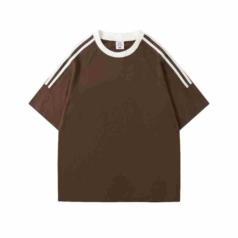 Camiseta de manga corta de algodón puro con cuello redondo, estilo informal, con tres rayas en los hombros, para danza, trabajo, con logotipo personalizado, marca de moda, camiseta cultural, pedido