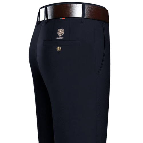 Men's straight-leg casual pants, autumn/winter thick straight-leg middle-aged loose ice silk elastic business pants
