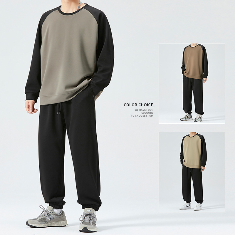 Otoño nuevo suéter de cuello redondo traje de moda suelta casual ropa deportiva pantalones a juego guapo conjunto de dos piezas al por mayor