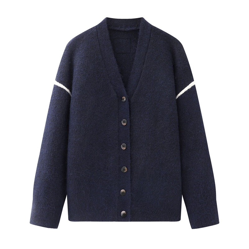 In Stock 2025 Winter New Style Loose Elbow Patchwork Design V-Neck Knitted Cardigan Sweater S50Ha1081S18147