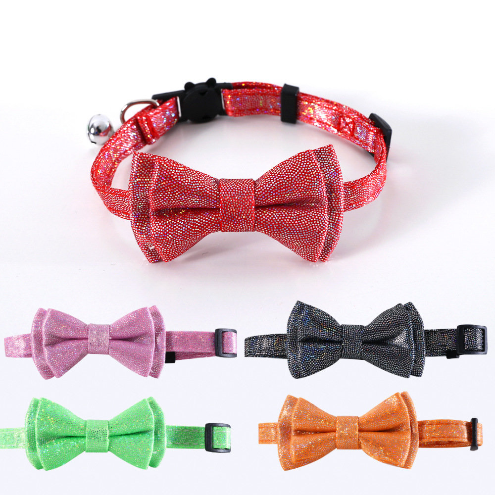 Pet Gato desmontable color caramelo sequinilla arco anti-asfixia perro conejo collar corbata collar