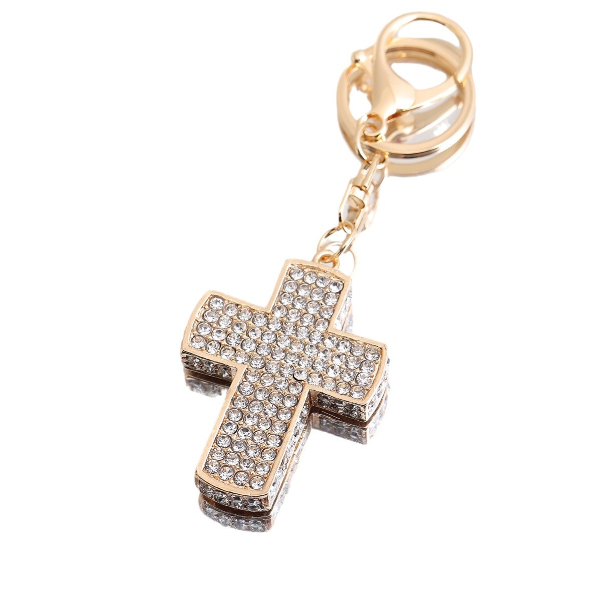 Vintage lyxig kors nyckelring med diamanter för damväskor_voghion.com