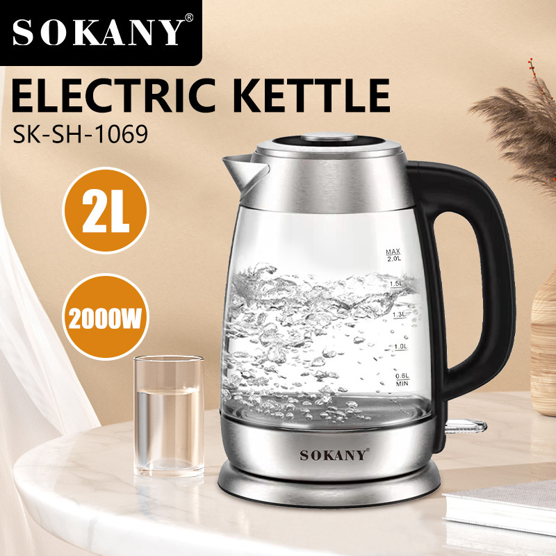 SOKANY1069 KETTLE 가정용 2L 빠른 KETTLE 유리 전기 주전자