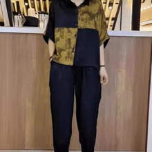 时尚中老年妈妈套装夏季洋气印花宽松百搭上衣女显瘦九分裤两件套