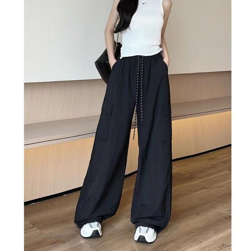 粉色工装裤女春夏秋2025新款高腰垂感降落伞速干休闲阔腿美式运动|undefined