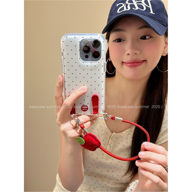 Ins Polka Dot Apple Wristband Suitable for Iphone17Promax Mobile Phone Case 16 New Style 15/14 Niche 13/12