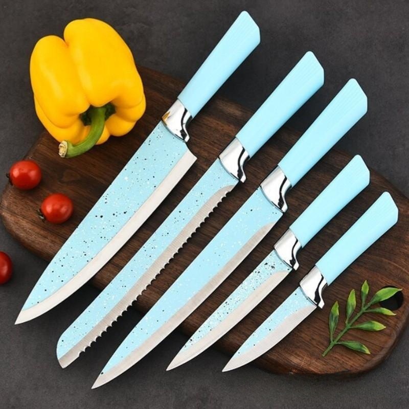 Fábrica de acero inoxidable de color Punto de pulverización vietilla mango cuchillo de seis piezas cuchillo de cocina melón cepilladora cuchillo de cocina traje al por mayor