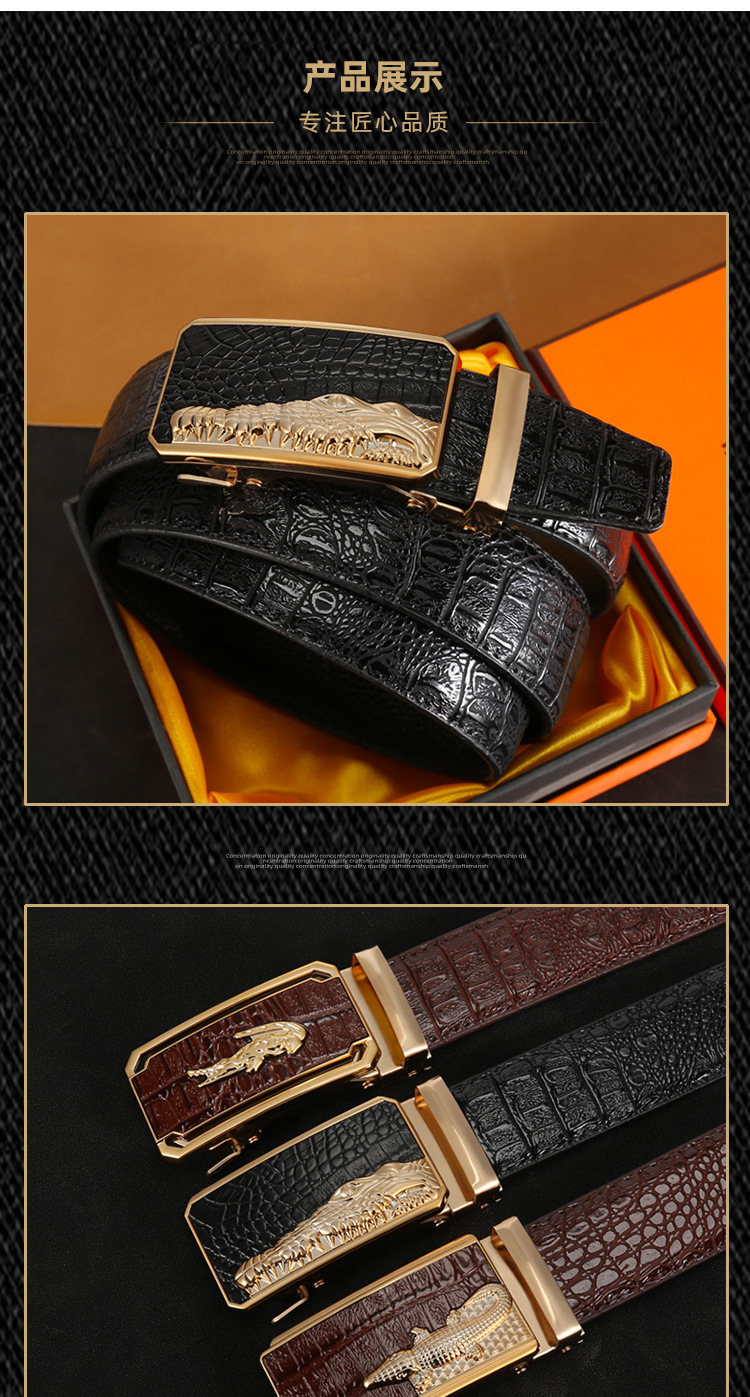 New Crocodile Logo Automatic Buckle Crocodile Texture Leather Belt Men's Business Formal Wear Durable Multi-Color Versatile Cowhide Waist Belt
