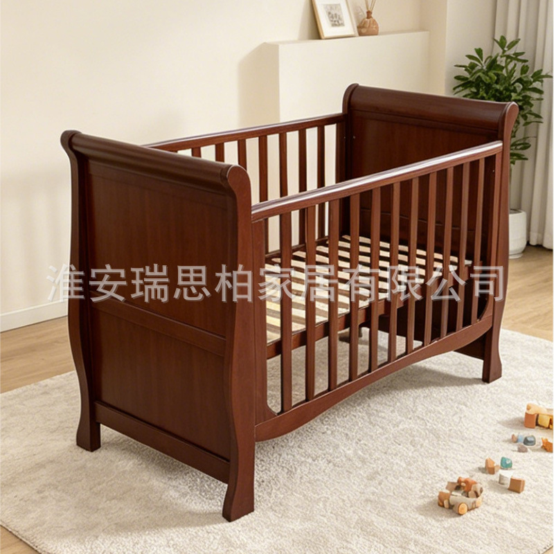 Solid Wood Baby Crib, Adjustable and Multifunctional, Suitable for Newborns, Can Be Connected to a Large Bed, Youth Bed, Direct Sales from the Factory