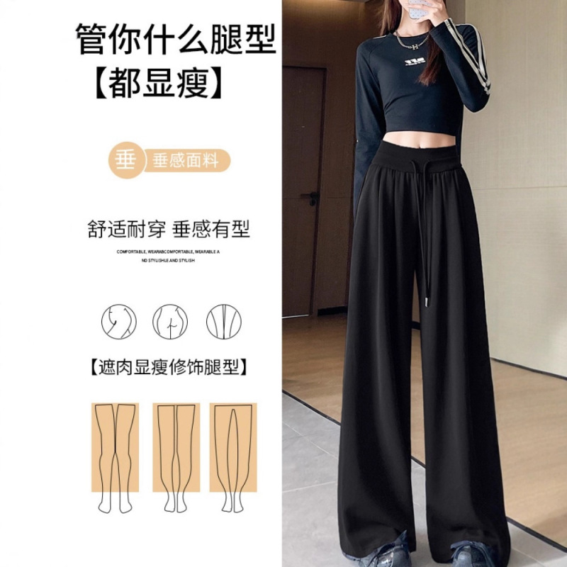 美式复古灰色运动裤子女秋款收腹高腰垂感直筒阔腿裤学生棉质卫裤|undefined