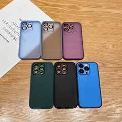 膚感半透磨砂PC殼適用iphone14promax手機殼15帶鏡頭膜13批發