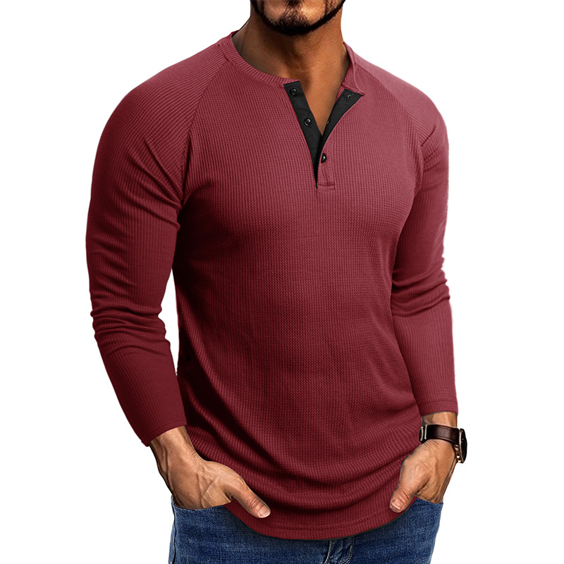 2023 Otoño e Invierno ropa de hombre europea y americana Henry cuello de manga larga Camiseta Comercio exterior camisa de hombre waffle camiseta camisa de fondo