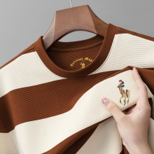 色织条纹男士圆领套头长袖保罗衫休闲小马标体恤海魂衫上衣T恤衫a