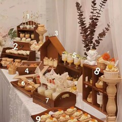 森系のデザート台の展示棚の実木の置物の結婚式の婚約の誕生日のビジネスの宴会の冷たい食事のお茶の休憩台