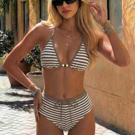 2026新款跨境欧美亚马逊泳衣系带露背性感时尚分体泳装bikini