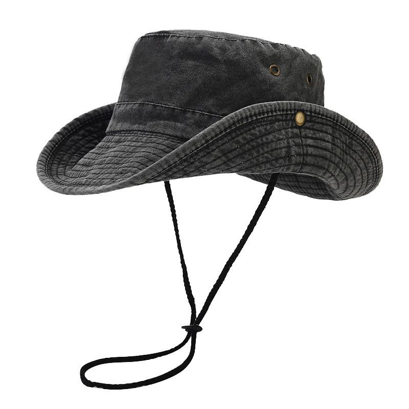 Ins nuevo color sólido gran gorra de pescador de algodón lavado con agua retro paisaje vaquero occidental sombrero de protección solar