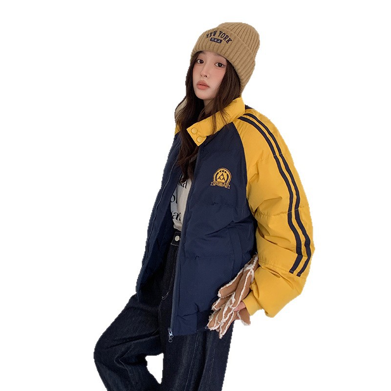2025 transfronterizo este invierno nuevo hip-hop retro bordado marcado color de algodón pareja abrigo caliente americano suelto
