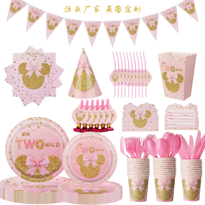 Cross-border Mickey Head Theme Birthday Party Pink Tableware suit Baby Children Disposable Paper Plate Tableware Wholesale Cross-border Mickey Head Theme Birthday Party Pink Tableware suit Baby Children Disposable Paper Plate Tableware Wholesale