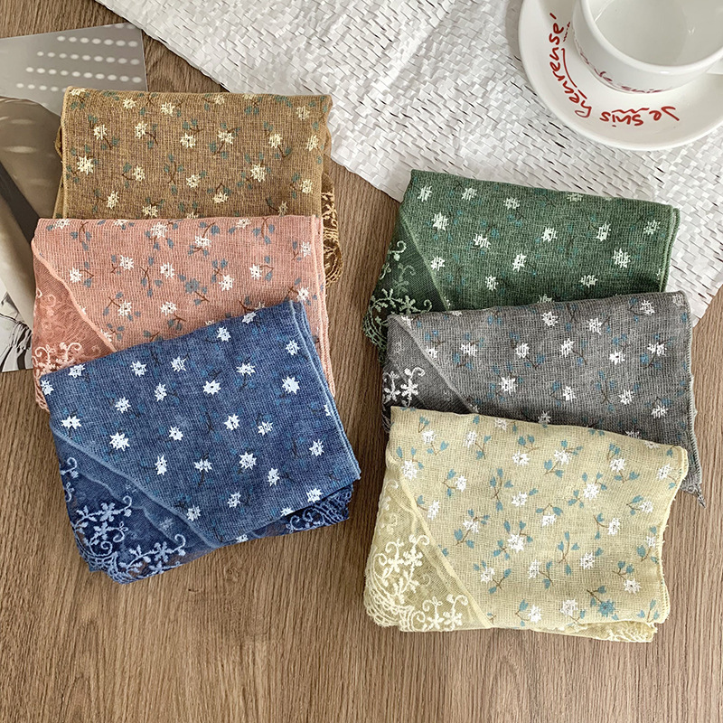 Bufanda triangular babero mujer primavera y verano nuevo estilo encaje borde floral cuello bufanda bufanda diadema pastoral femenina tocado accesorios para el cabello