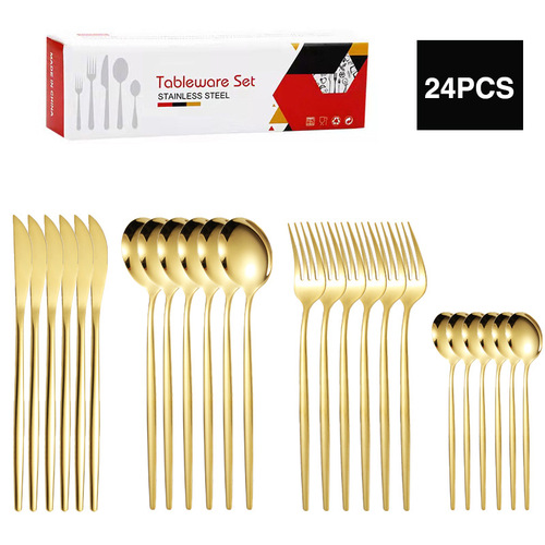 Amazon Best Selling Stainless Steel Tableware Portugal 24-Piece Set Cross-Border Knife Fork Spoon Coffee Spoon Color Box Set