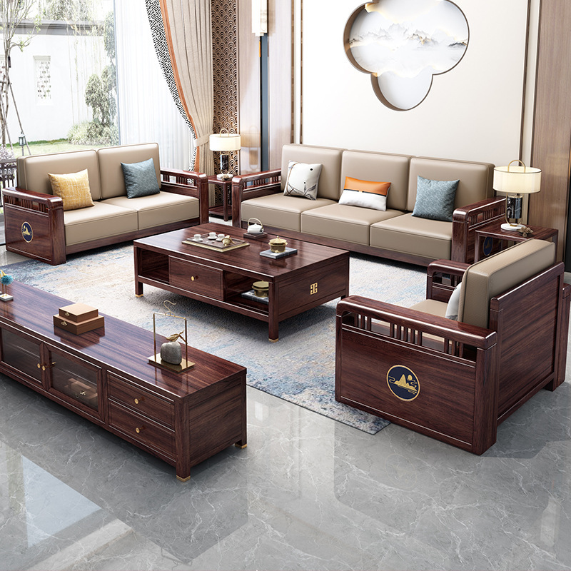 Nuevo sofá chino de madera sólida sofá combinación de hogar simple gran casa de madera sólida muebles de sala de estar