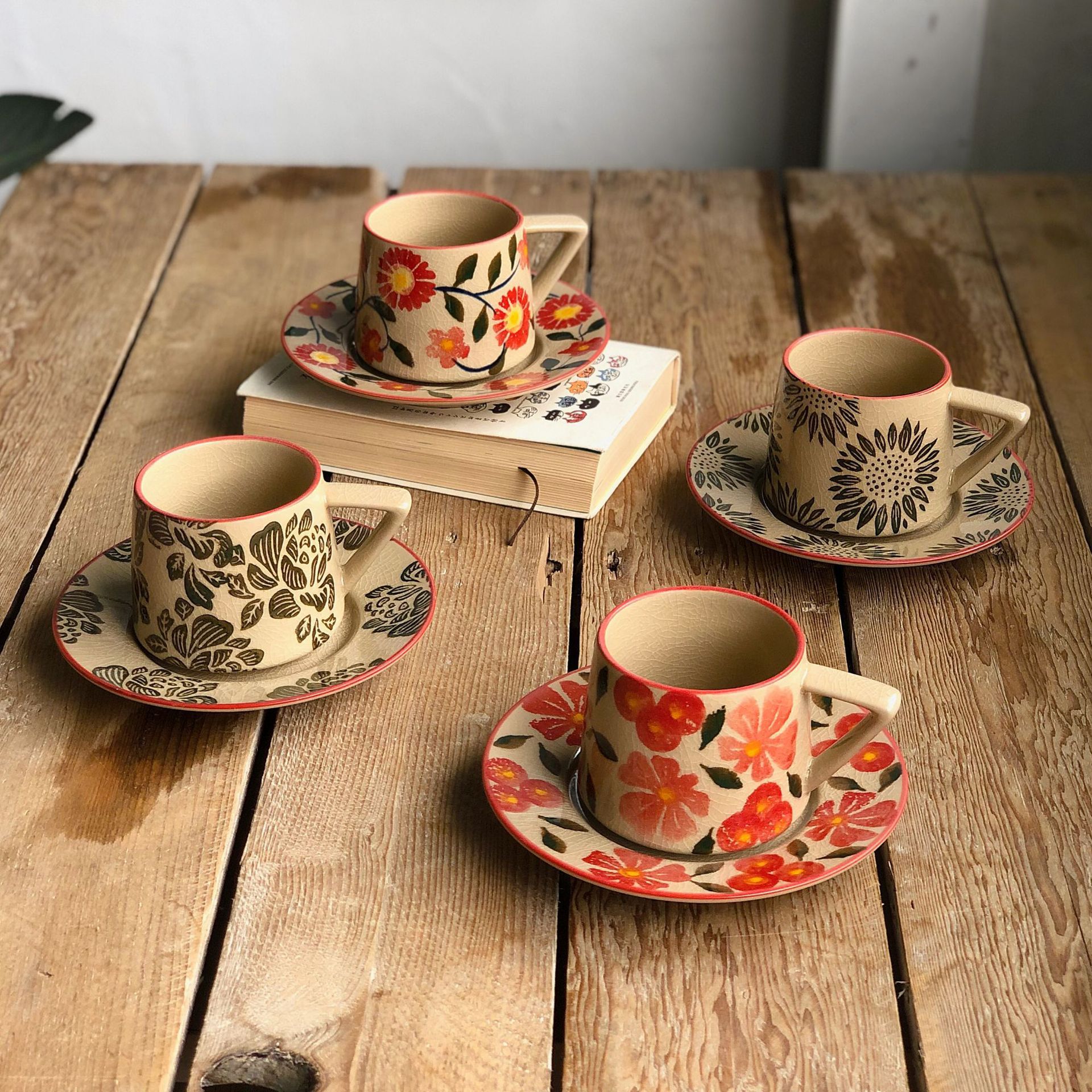 Creative Ice Crackle Ceramic Cup Flower High-End Stylish Mugs for Home Office Coffee and Breakfast Milk