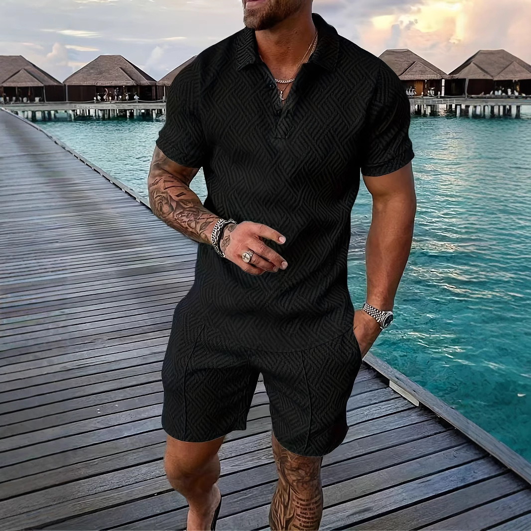 2025 nuevo Traje de playa casual de hombre de impresión digital 3D de botón de verano de código europeo de Amazon transfronterizo