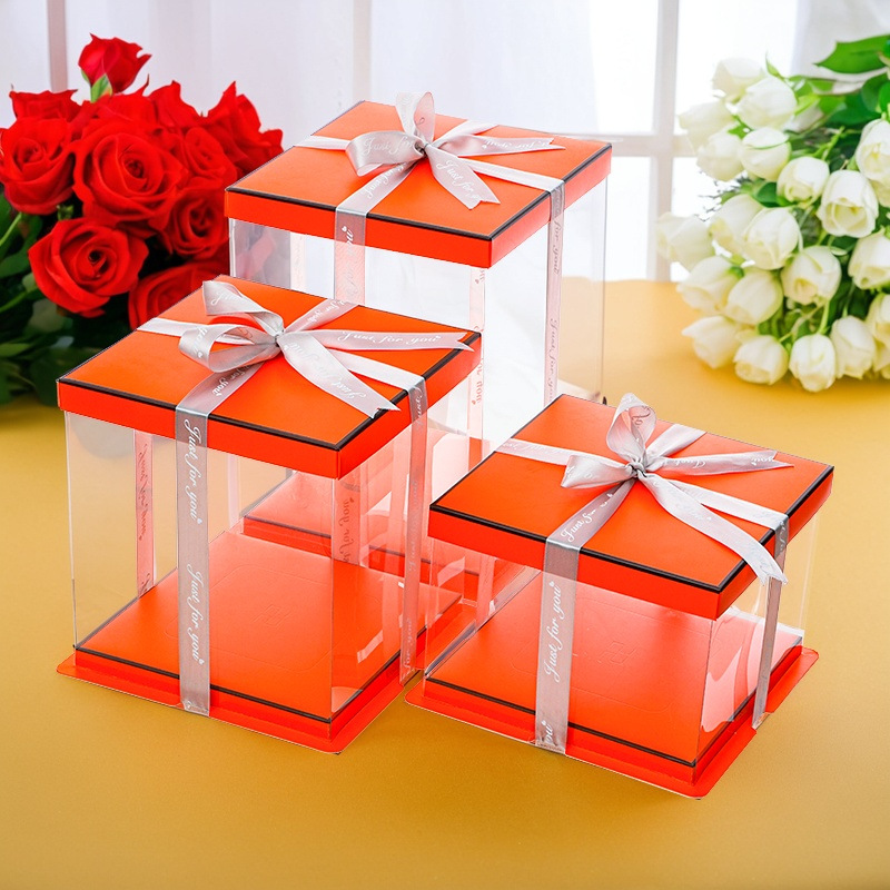 Caja transparente para pastel de cumpleaños de 4/6 pulgadas, 8 pulgadas, 10 pulgadas, 12 pulgadas, de una o dos capas, moderna y creativa, para empacar postres.