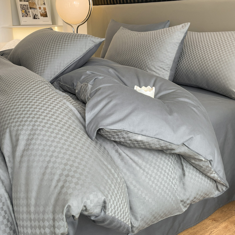 Light Luxury High-end Pure Cotton Four-piece Set Cotton Simple Dormitory Bed Sheet Three-piece Quilt Cover Men's Bedding