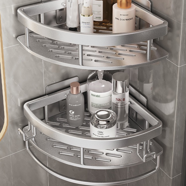 Espacio de aluminio sin perforación inodoro estante de baño inodoro triangular pared lavabo inodoro esquina estante de almacenamiento