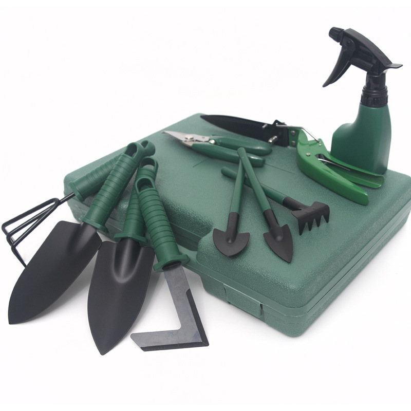 Portátil de acero inoxidable jardinería casera suelo suelto placa móvil de plantación de verduras flores en maceta plantación pala conjunto de herramientas de maleta