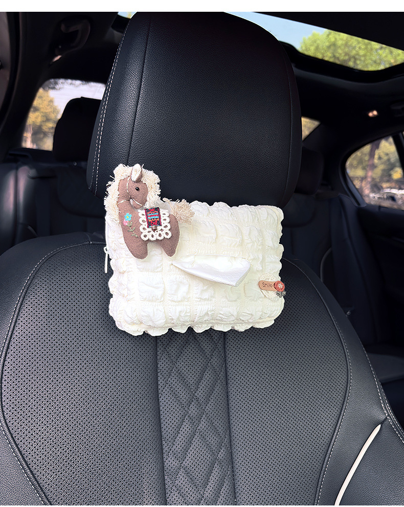 Car Paper Drawer Hanging Creative Cute Auspicious Pony Car Seat Back Napkin Bag Car Armrest Box Tissue Box