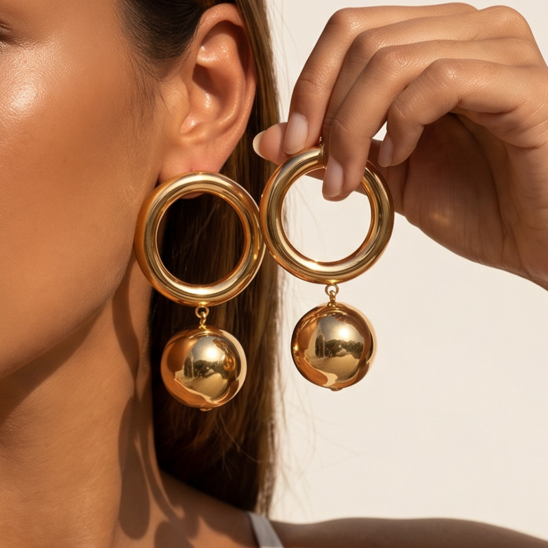 Cross-border best-selling minimalist round bead earrings, small ball gold bead hoop earrings, light luxury high-end earrings