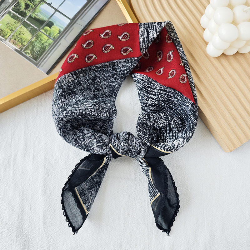 Toalla cuadrada fina de algodón y lino, fresca y transpirable, bufanda de seda pequeña con decoración literaria suave para mujer, bufanda de verano, bufanda pequeña de todo fósforo para mujer