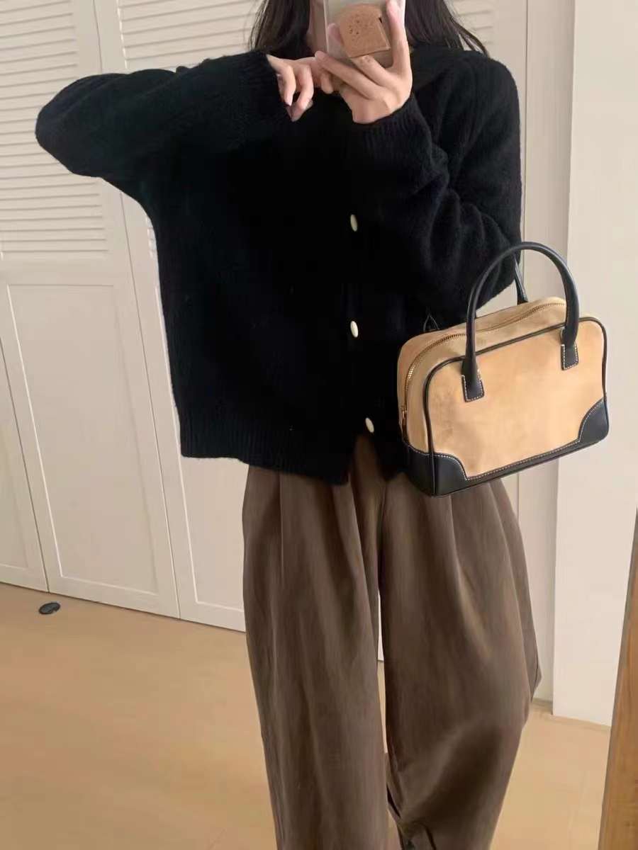 24 invierno Puyuan real disparar retro sombrero de color sólido perezoso viento de punto chaqueta de manga larga mujer simple